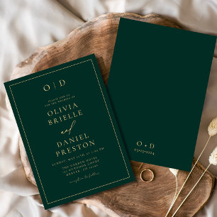 Minimalistisk modern Emerald Grönt Guld Bröllop Inbjudningar