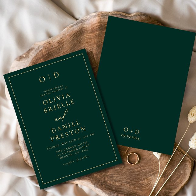 Minimalistisk modern Emerald Grönt Guld Bröllop Inbjudningar (Skapare uppladdad)