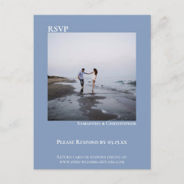 Minimalistisk modern enkel blå bröllops-RSVP Vykort