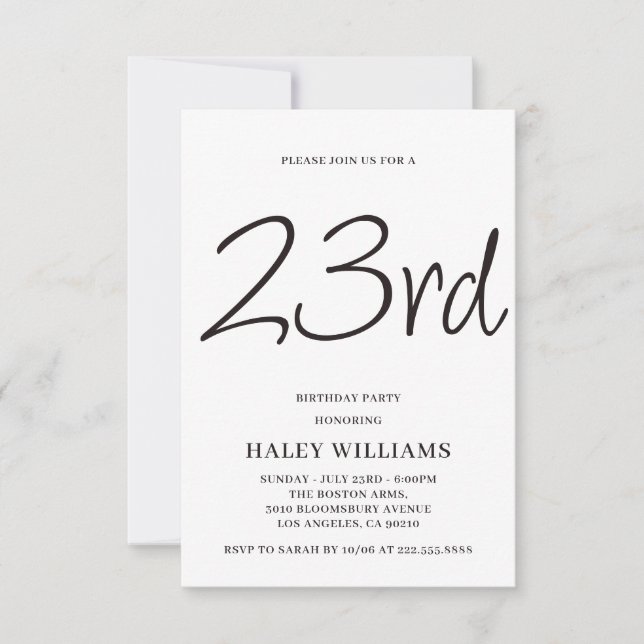 Minimalistisk modern enkel calligrafi 23:e födelse inbjudningar (Framsida)
