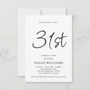 Minimalistisk modern enkel calligrafi 31a födelsed inbjudningar