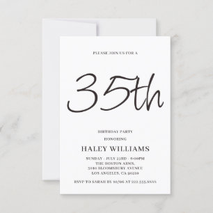 Minimalistisk modern enkel calligrafi 35e födelsed inbjudningar