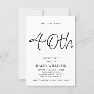 Minimalistisk modern enkel calligrafi 40:e födelse inbjudningar