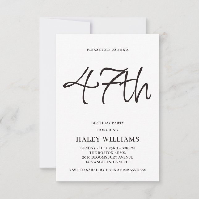 Minimalistisk modern enkel calligrafi 47:e födelse inbjudningar (Framsida)