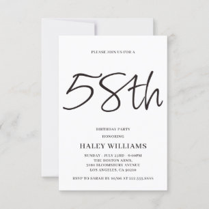 Minimalistisk modern enkel calligrafi 58:e födelse inbjudningar