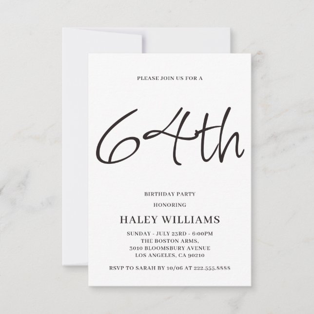 Minimalistisk modern enkel calligrafi 64:e födelse inbjudningar (Framsida)
