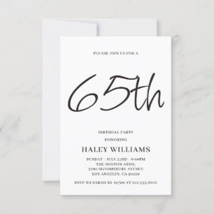 Minimalistisk modern enkel calligrafi 65e födelsed inbjudningar