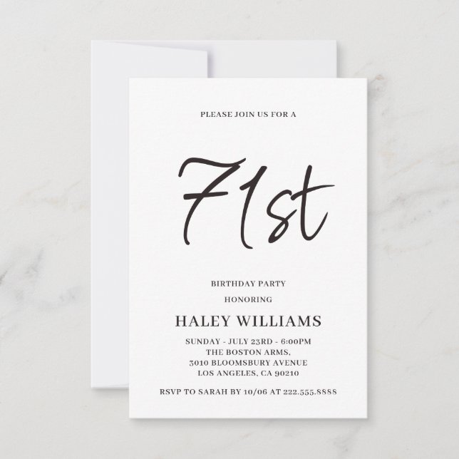 Minimalistisk modern enkel calligrafi 71:a födelse inbjudningar (Framsida)
