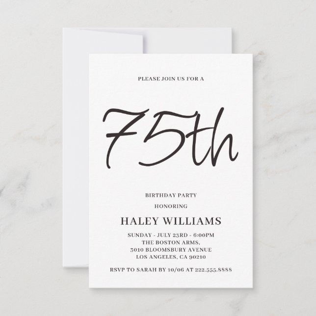 Minimalistisk modern enkel calligrafi 75:e födelse inbjudningar (Framsida)