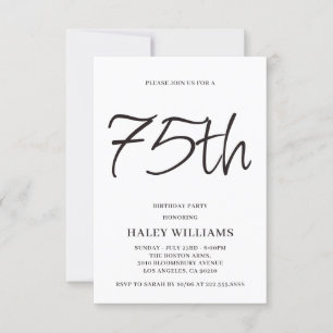 Minimalistisk modern enkel calligrafi 75:e födelse inbjudningar