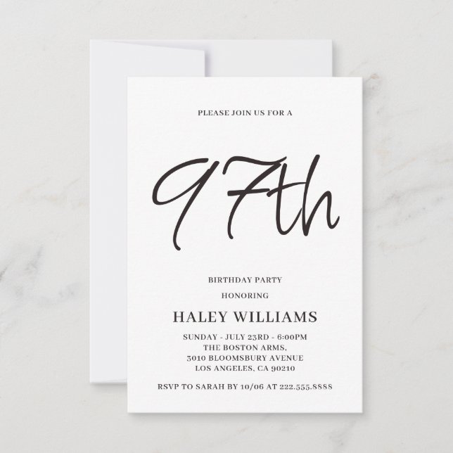 Minimalistisk modern enkel calligrafi 97:e födelse inbjudningar (Framsida)
