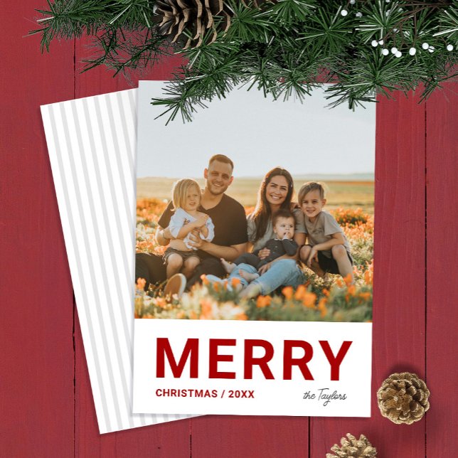 Minimalistisk modern enkel fotoröd jul julkort (Minimalist Modern Simple Photo Red Christmas Holiday Card)