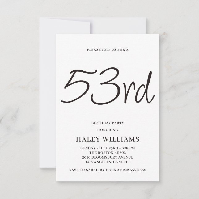Minimalistisk Modern Enkel Kalligrafi 53-årsdag Inbjudningar (Framsida)