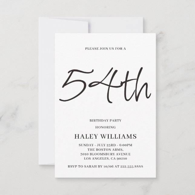 Minimalistisk Modern Enkel Kalligrafi 54-årsdag Inbjudningar (Framsida)