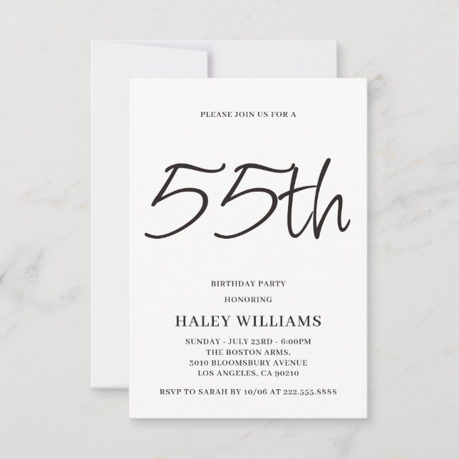 Minimalistisk Modern Enkel Kalligrafi 55-årsdag Inbjudningar (Framsida)