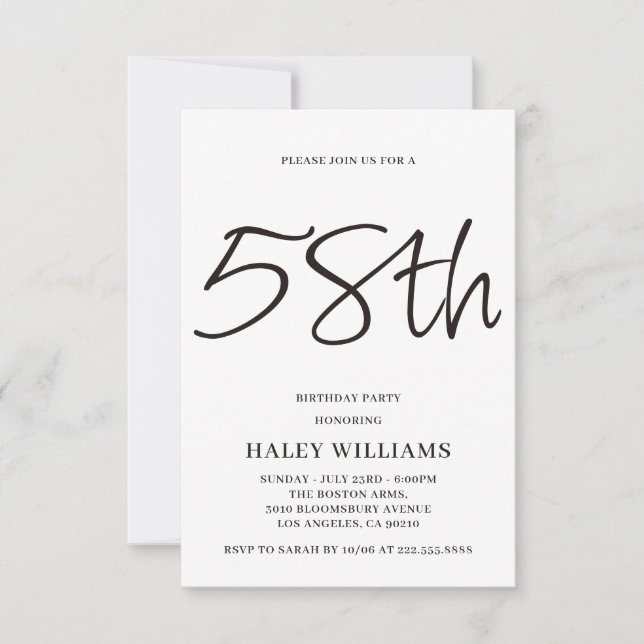 Minimalistisk Modern Enkel Kalligrafi 58-årsdag Inbjudningar (Framsida)