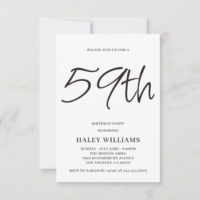 Minimalistisk Modern Enkel Kalligrafi 59-årsdag Inbjudningar (Framsida)