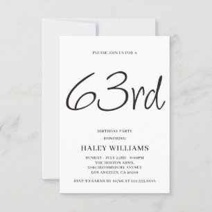 Minimalistisk Modern Enkel Kalligrafi 63-årsdag Inbjudningar