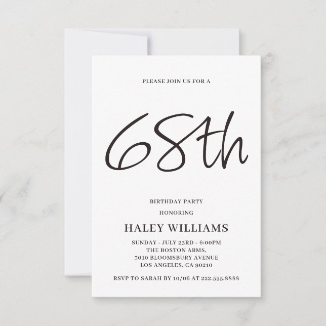 Minimalistisk Modern Enkel Kalligrafi 68-årsdag Inbjudningar (Framsida)