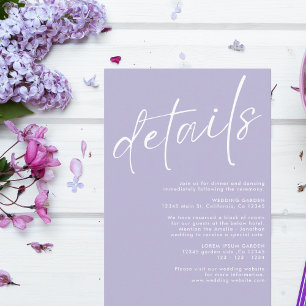 Minimalistisk, modern enkel Lavender bröllop-infor Tilläggskort