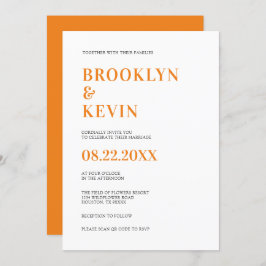 Minimalistisk modern enkel Orange Bröllop | QR-kod Inbjudningar