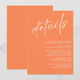 Minimalistisk modern enkel orange bröllopsdetalj tilläggskort