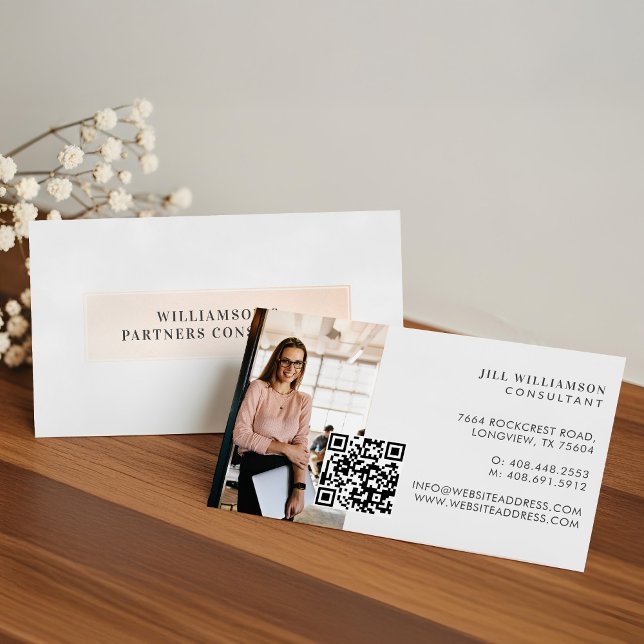 Minimalistisk Modern Enkel Professionell Foto QR-k Visitkort (Minimal Modern Simple Professional Photo QR Code Business Card)