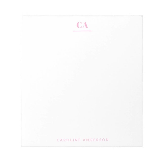 Minimalistisk Modern Enkel Rosa Monogram Personlig Anteckningsblock (Framsida)