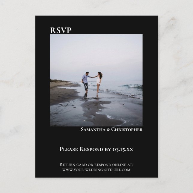 Minimalistisk modern enkel svart bröllops-RSVP Vykort (Framsida)