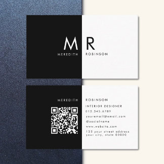 Minimalistisk Modern Enkel Svart och Vit QR-kod Visitkort