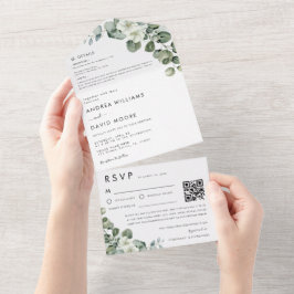 Minimalistisk Modern Eukalyptus RSVP QR-kod Bröllo