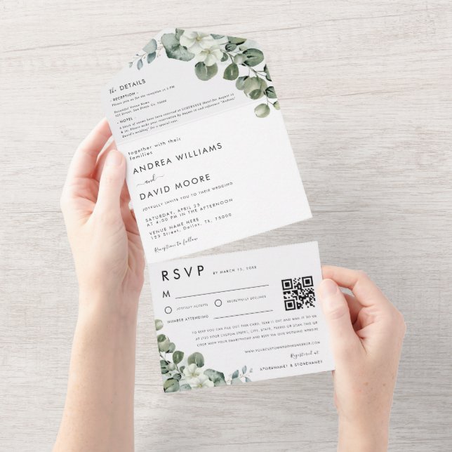 Minimalistisk Modern Eukalyptus RSVP QR-kod Bröllo (Tearaway)