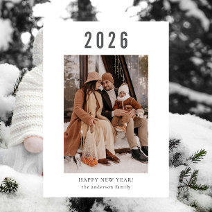 Minimalistisk modern familj Gott nytt år 2026 Julkort
