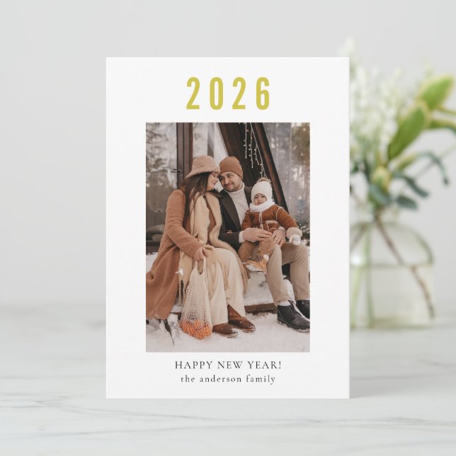 Minimalistisk modern familj Gott nytt år 2026 Julkort (Stående Fram)