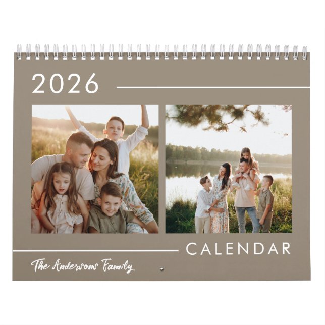 Minimalistisk Modern Familjefoto 2026  Kalender (Omslag)