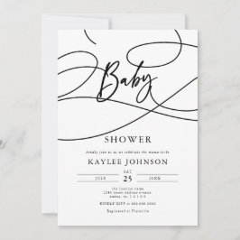 Minimalistisk Modern Fancy Script "Baby" Bebisdopp Inbjudningar