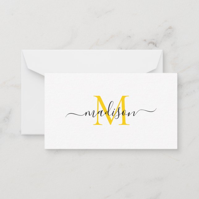 Minimalistisk Modern Feminine Monogram-Gult Anteckningskort (Baksida)