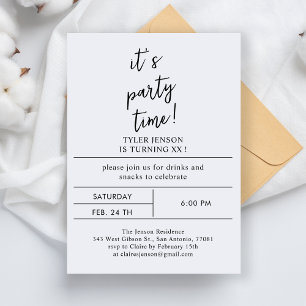 Minimalistisk Modern Fest Enkel Svart Vit Text Inbjudningar