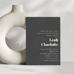 Minimalistisk modern, fetstik, enkel Bat mitzvah Inbjudningar<br><div class="desc">Modern,  minimalistisk retro enkel Bat mitzvah inbjudan till Bröllop i svart</div>