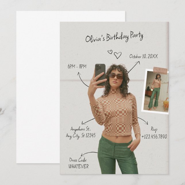 Minimalistisk modern foto Mode Moodboard Birthday Inbjudningar (Fram/baksida)