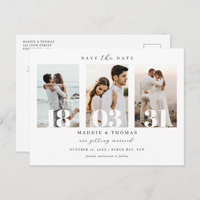 Minimalistisk modern foto Spara datum Inbjudan P (Fram/baksida)