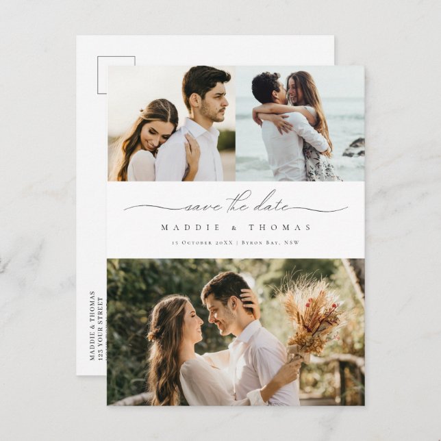 Minimalistisk modern foto Spara datum-inbjudan Vykort (Fram/baksida)