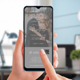 Minimalistisk, modern fotoinformation om bröllop i inbjudningar