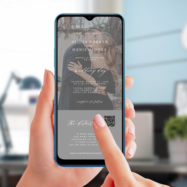 Minimalistisk, modern fotoinformation om bröllop i inbjudningar (Skapare uppladdad)