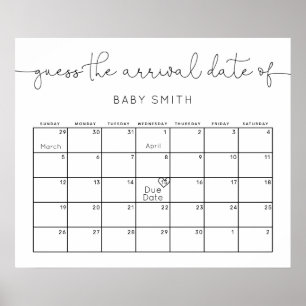 Minimalistisk Modern Gissa Baby förfallodatumkalen Poster