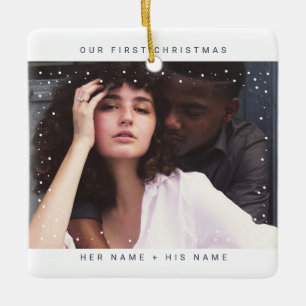 Minimalistisk Modern Glad och Gift Snö Foto Julgransprydnad Keramik