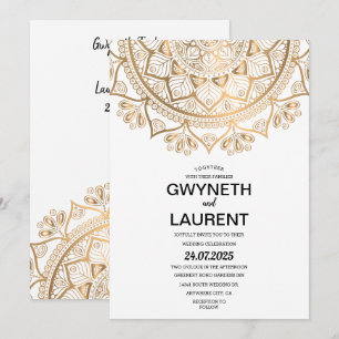 Minimalistisk modern Golden Luxury Mandala Bröllop Inbjudningar