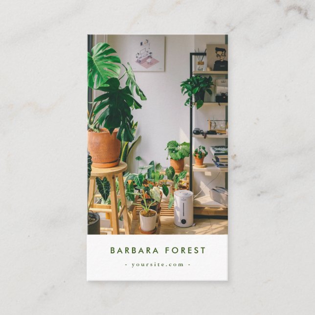 Minimalistisk modern Grönt Plant Garden Qr-kod Visitkort (Framsida)