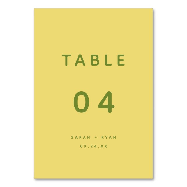 Minimalistisk Modern Gul Citron Skräddarsydd Bröll Bordsnummer (Framsidan)