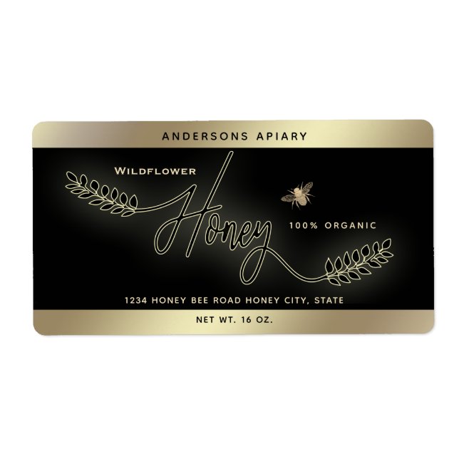 Minimalistisk modern guld-honung av honungsbin gre fraktsedel (Framsidan)